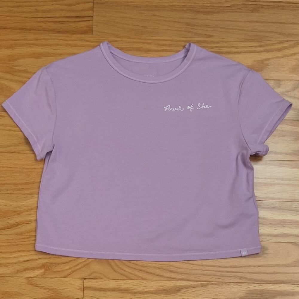 Athleta Girl Short Sleeve Cropped Tee Lavender 'Power of She' Size S/7 NWOT